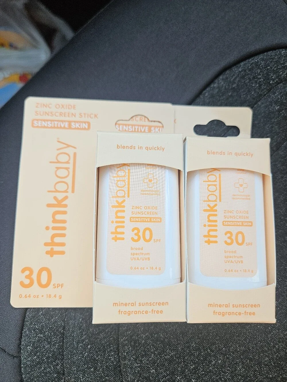 2 Thinkbaby SPF 30 Zinc Oxide Sunscreen Stick Sensitive Skin 0.64 oz NEW Exp2028